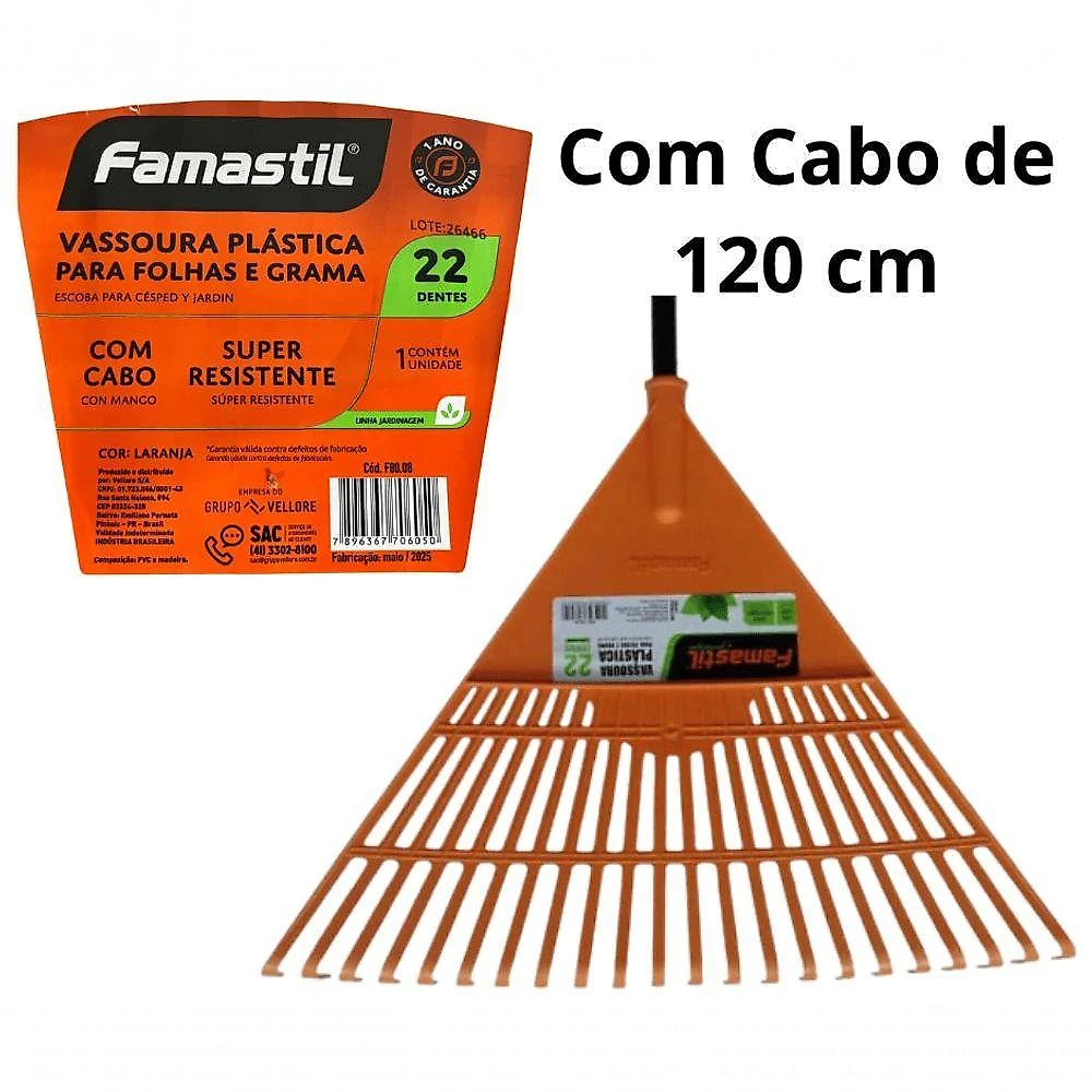Kit 02 Vassoura Rastelo Ancinho Plástico Cabo Famastil = Trapp