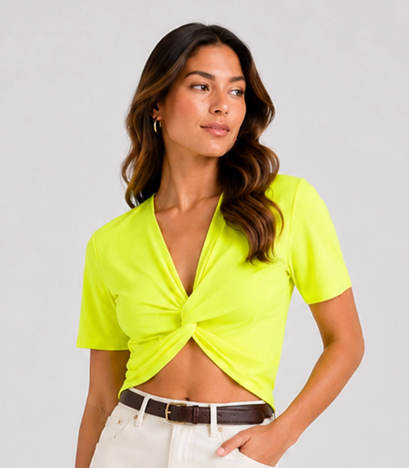 Blusa Feminina Transpasse Formando Nó Infinita Cor Amarelo