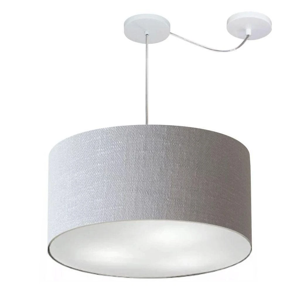 Lustre Pendente Cilíndrico Com Desvio Md-4236 Cúpula Em Tecido 45x25cm Rustico Cinza - Bivolt
