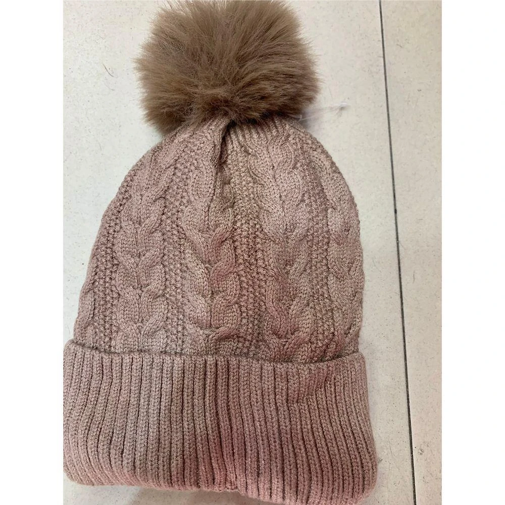 Touca Feminina de Inverno OEM em Lã Acrílica Antialérgica Marrom com Pompom Adulto