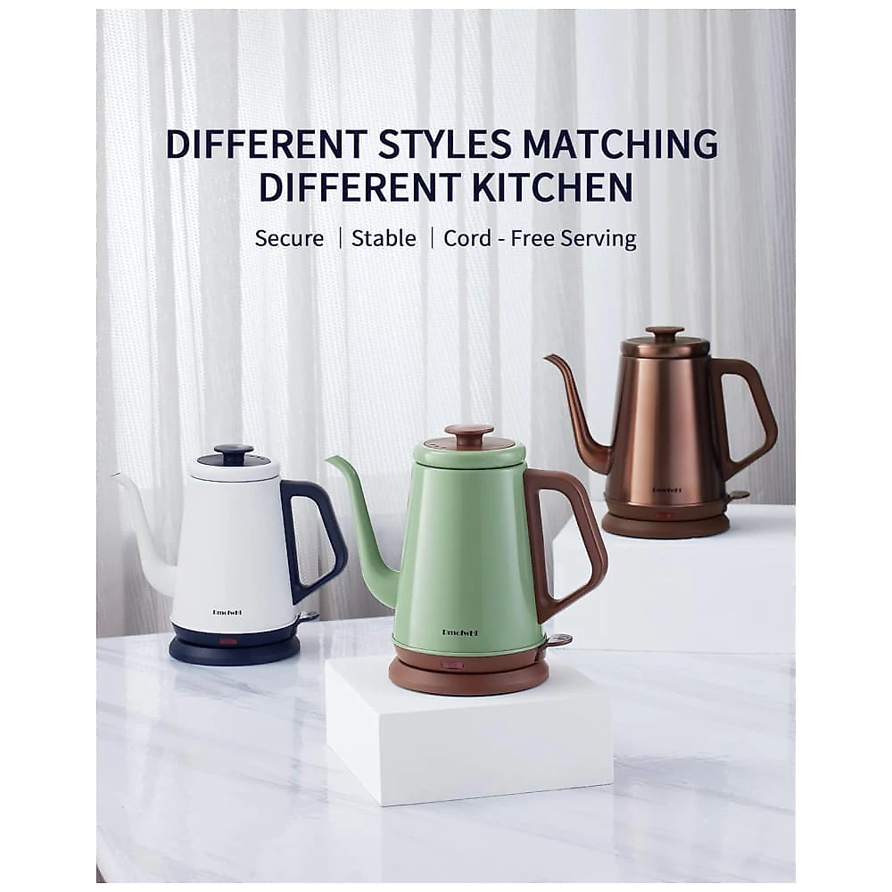 Chaleira Elétrica DmofwHi Gooseneck 1,0L, 1000W de Aço Inoxidável 304, Desligamento Automático, Chaleira para Café Coado e Chá Branca