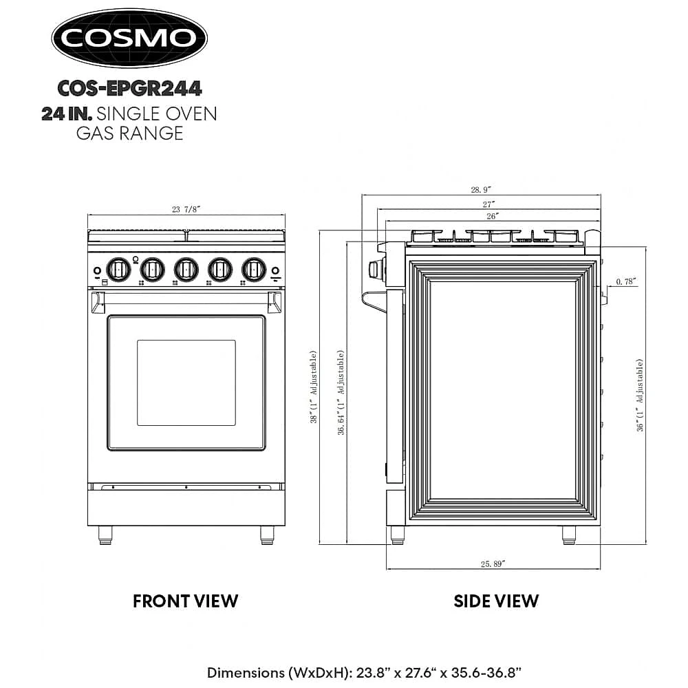 Fogão 4 bocas 60cm Cosmo inox forno a gás 106L convecção grades de ferro fundido 110V