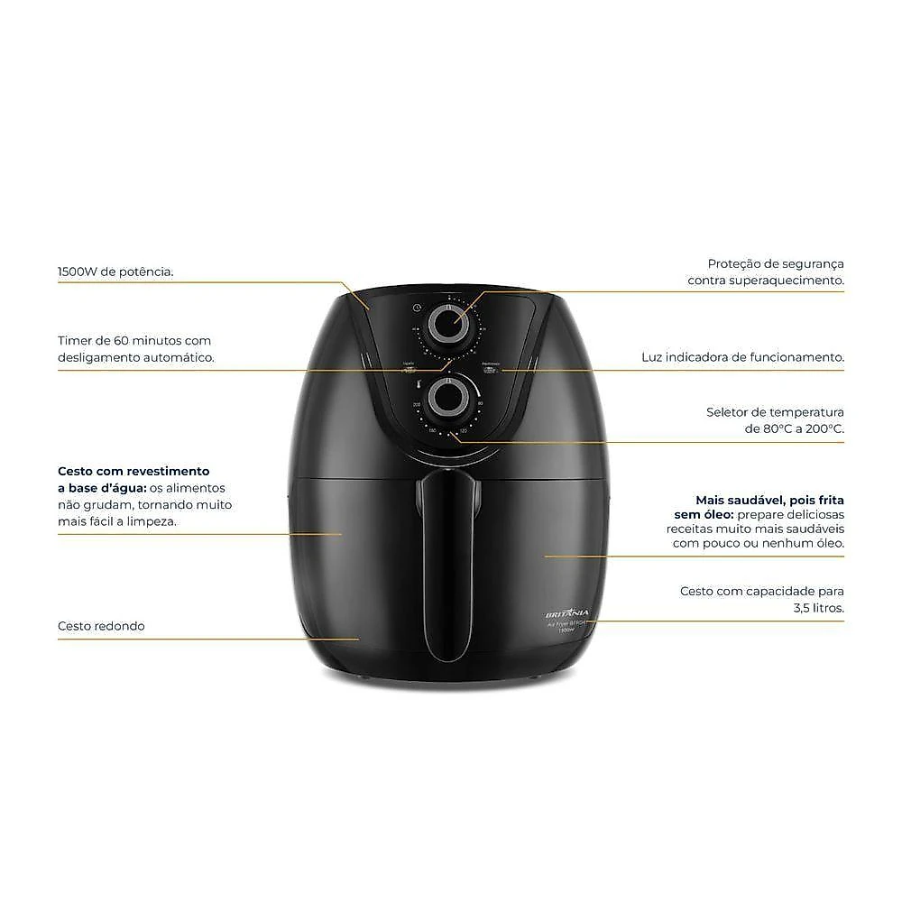 Air Fryer Britânia 3,8L Bella Cuccina Sem Óleo 1500W BCFR04 110V