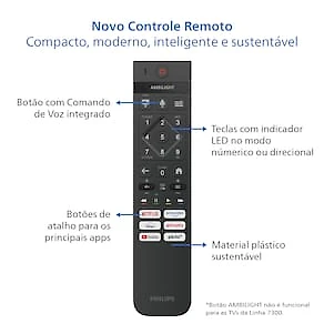 Smart TV 50" 4K Philips 50PUG7300/78 UHD Titan OS Pixel Precise Comando de Voz Preta