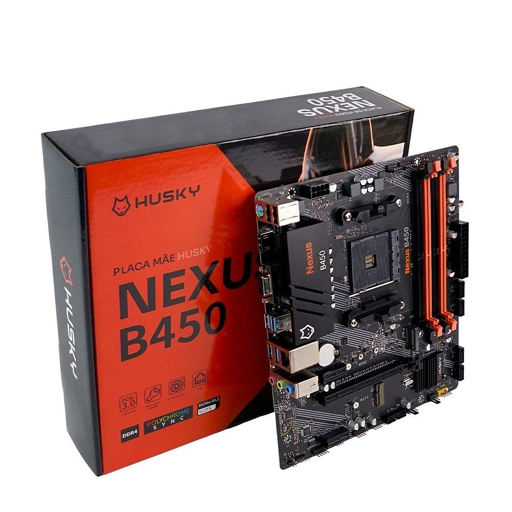 Miniatura Placa-Mãe Husky Nexus B450, M.2 NVMe, DDR4 3200MHz, Ryzen 5000/3000/2000, Micro-ATX, 64GB Dual Channel - HPM450