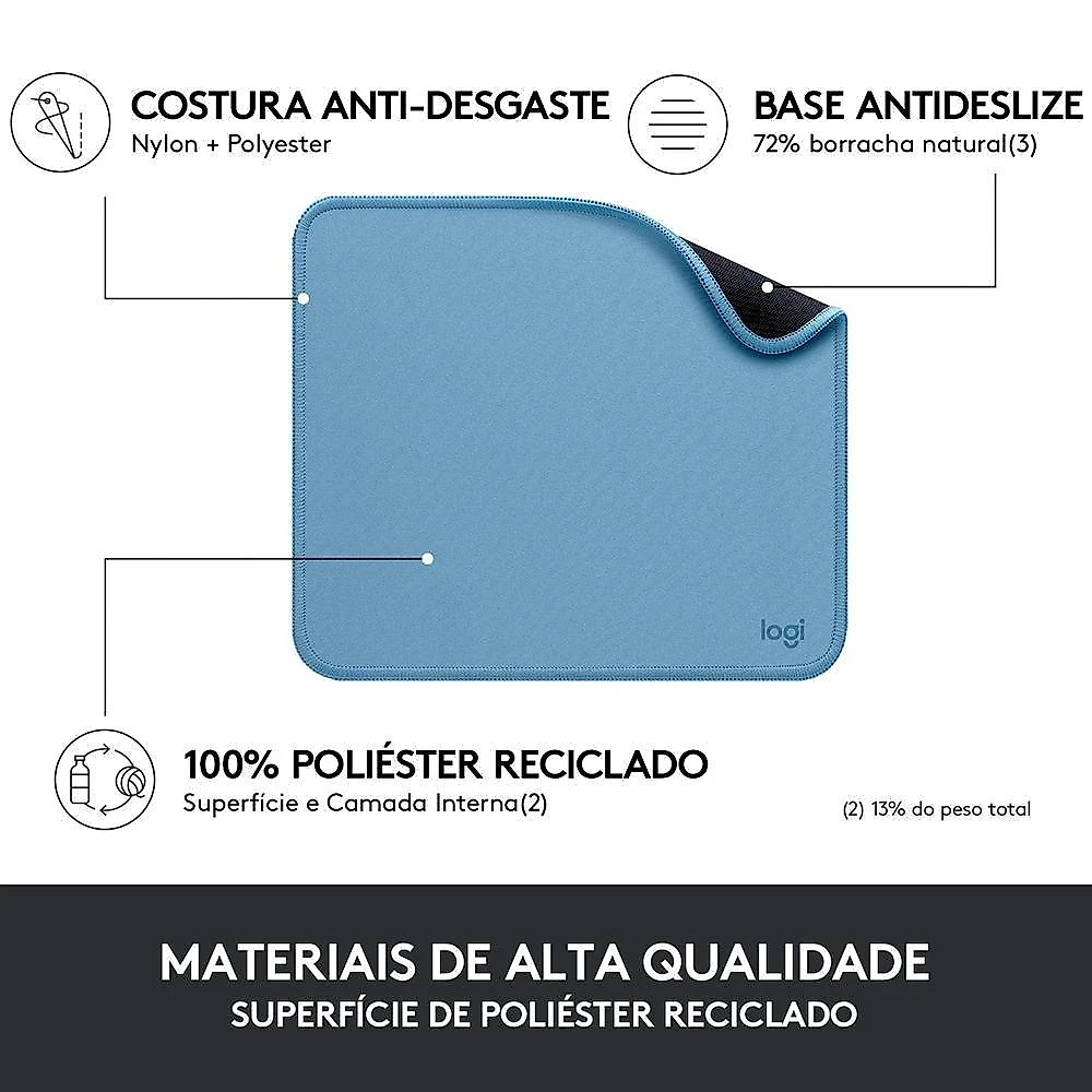 Mousepad Studio Series Logitech Portátil, 230x200mm, Antiderrapante, Resistente a Derramamentos, Azul - 956-000038