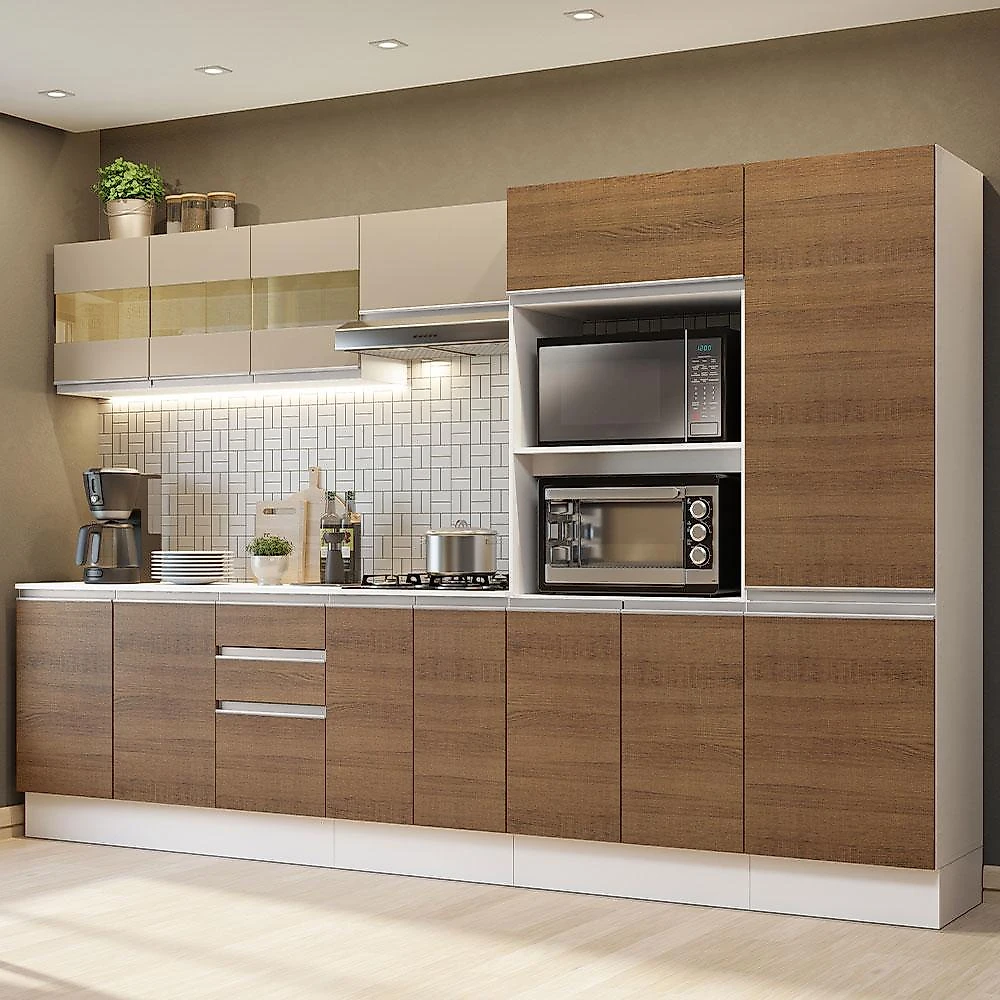 Armário de cozinha completa 100% mdf 300cm frentes smart madesa 02 branco