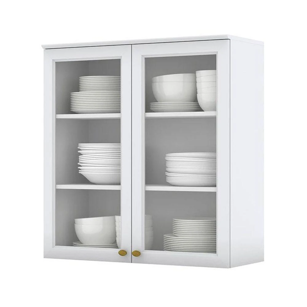 Armário Aéreo 2 Portas De Vidro 80 Cm Nova York Branco Hp – Henn