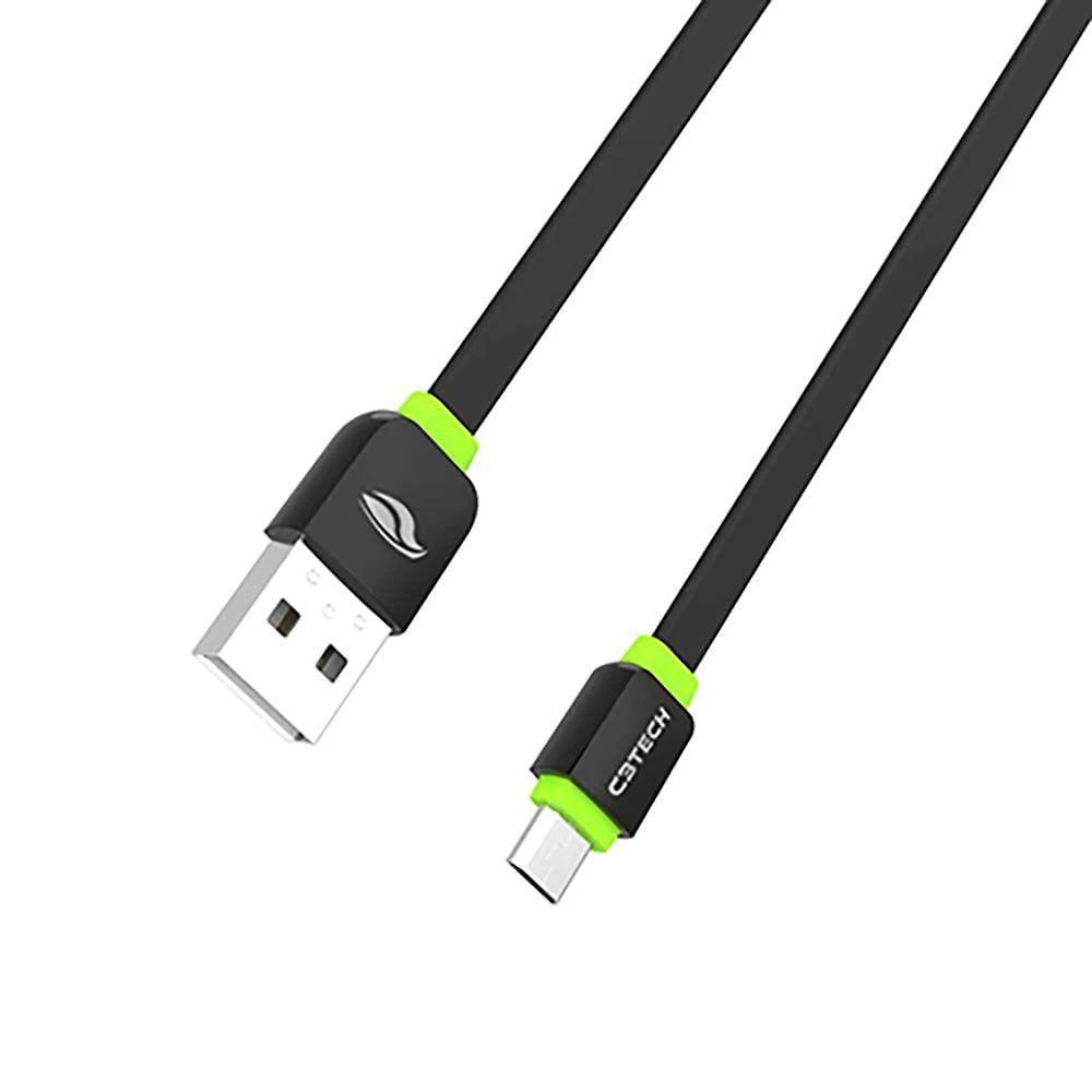 Cabo USB Micro USB C3tech CB-100BK para Android Recarga e Dados 2A 1 METRO Preto