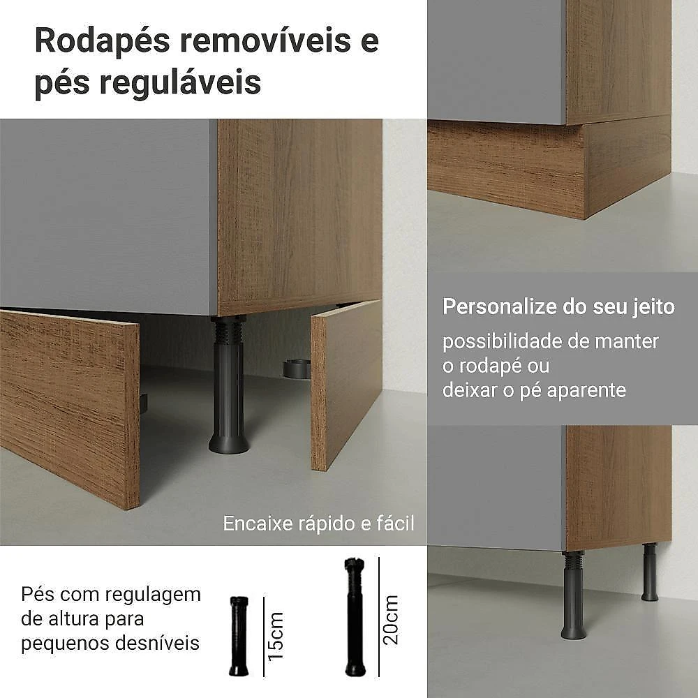 Cozinha Completa Agata 9 Portas 3 Gavetas MDP 270CM Cinza Madesa