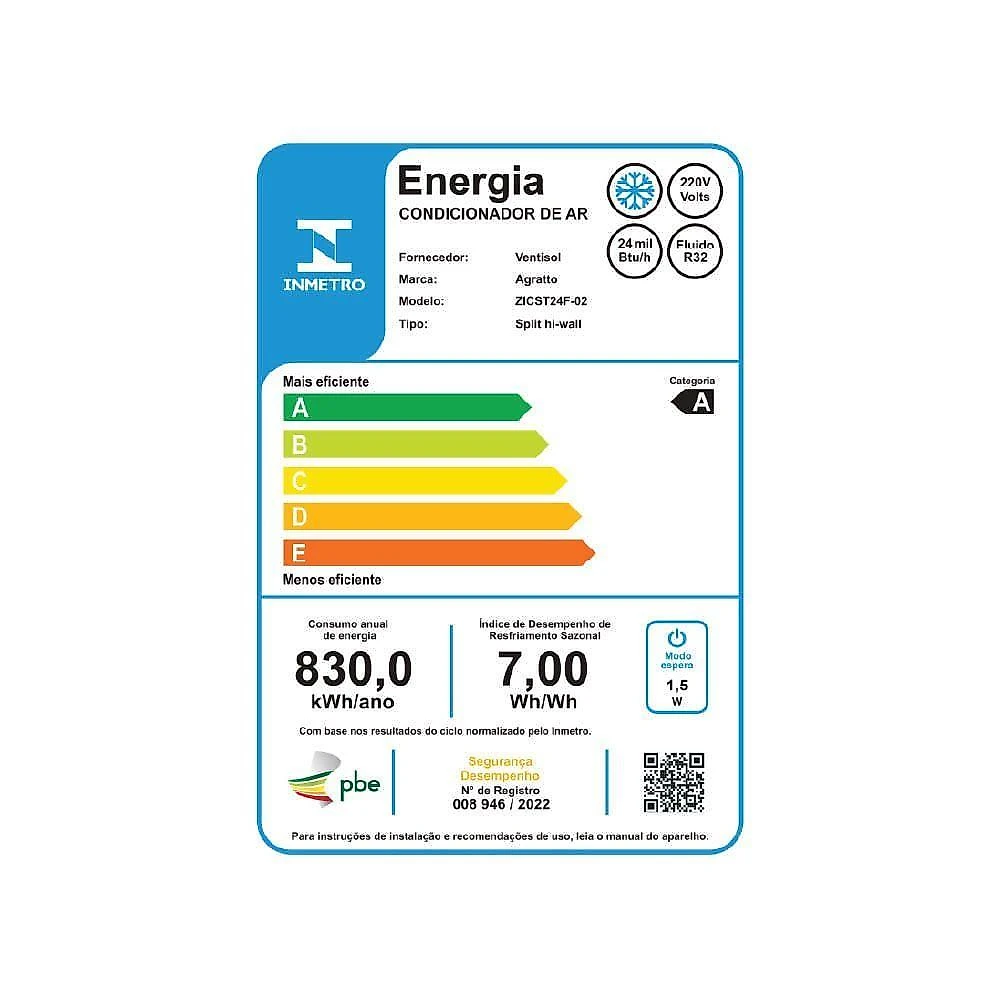 Ar Condicionado Split Hi Wall Agratto Zen Top Inverter 24.000 Btus Frio 220V R-32