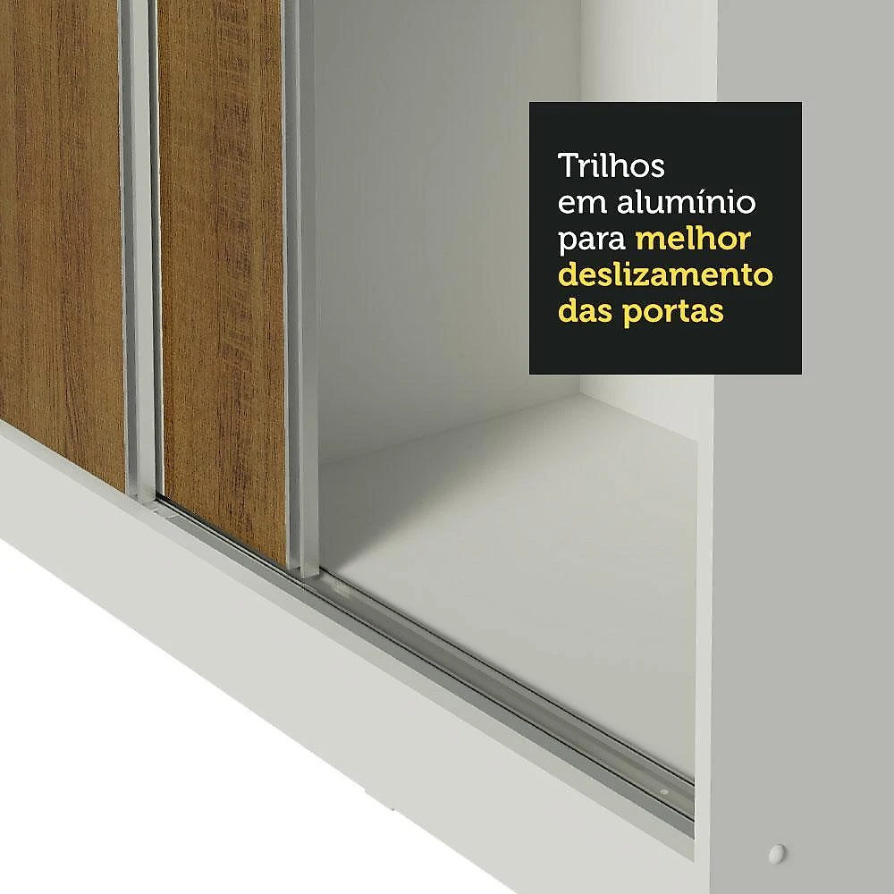 Guarda roupa casal 100% mdf madesa royale 3 portas de correr com espelhos - branco/rustic