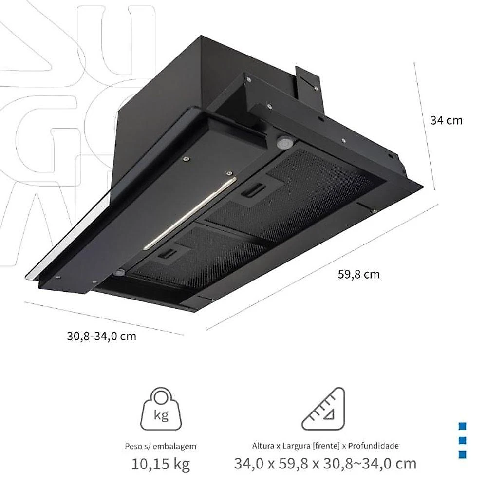 Coifa de Embutir Suggar Titanium Touch TP6061 60cm Painel Móvel Vidro Preto 110V