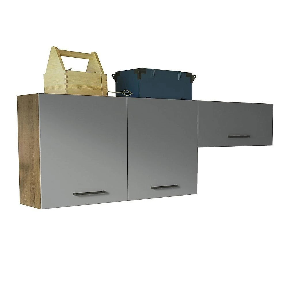 Kit Com 2 Armários Aéreos Multiuso 3 Portas Rustic/cinza Agata Madesa Rustic/cinza