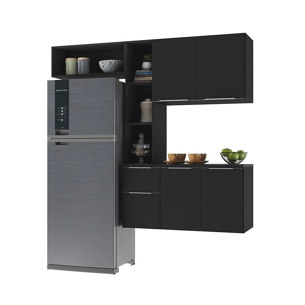 Armário De Cozinha Compacta Com Balcão Sofia Multimóveis V2005 Preto Preto