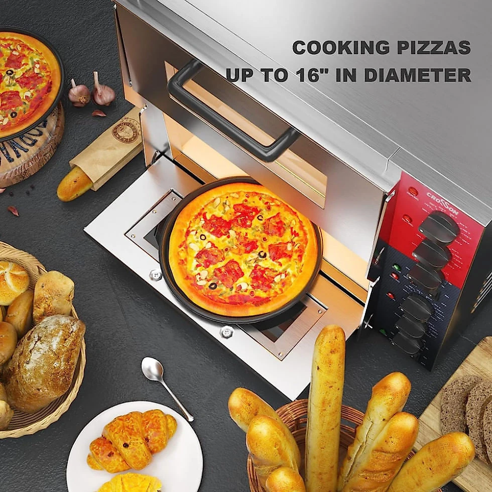 Forno de Pizza Elétrico Duplo Profissional com Controle de Temperatura, 110V 3200W crosson Prata