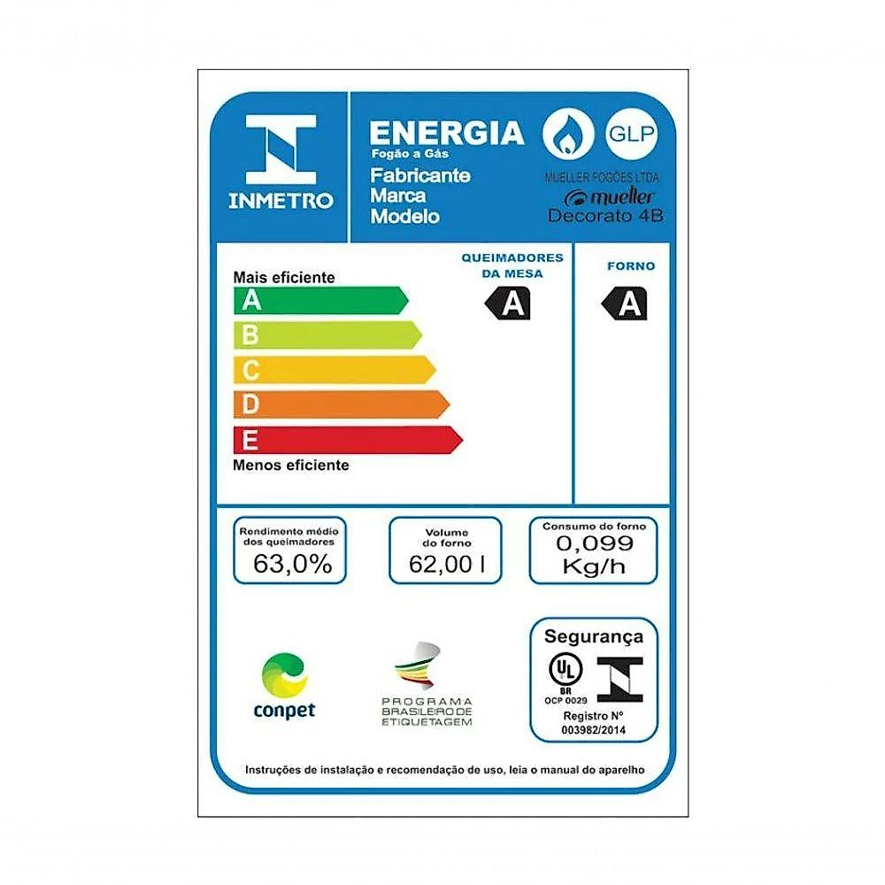 Fogão mueller decorato vetro piso 4 bocas preto fosco g3 601230050 bivolt