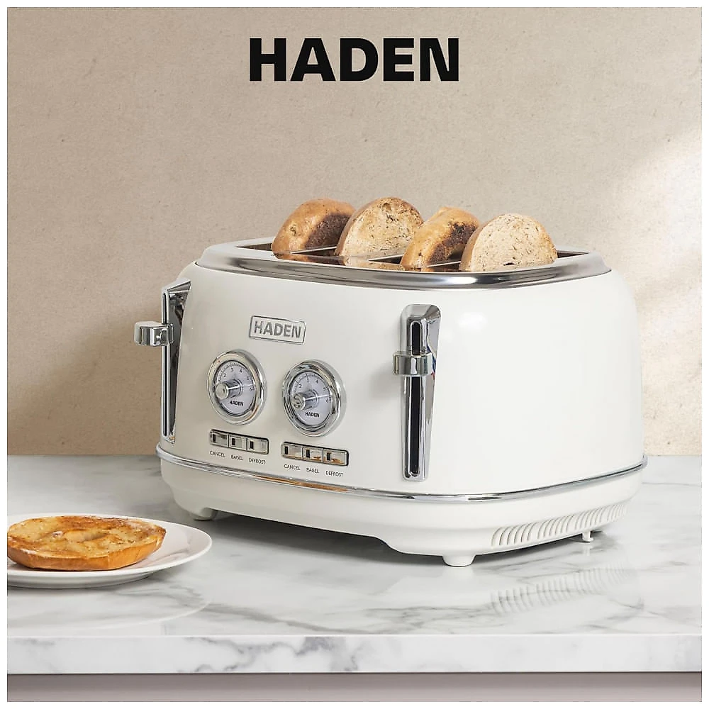 Torradeira HADEN Dorset inox 4 fatias marfim com fenda larga e controle de tostagem 1500W 110V