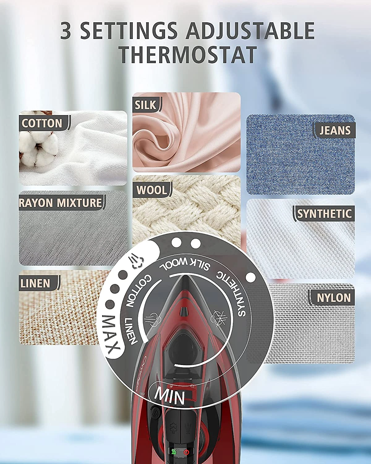 OMAIGA Ferro de Passar á Vapor Aço Inoxidável An tiGotejamento 1500W110W Vermelho