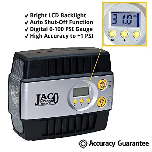 JACO Mini Compressor de Ar Elétrico Automotivo portátil 12V 100 PSI c luz LED e desligamento automático