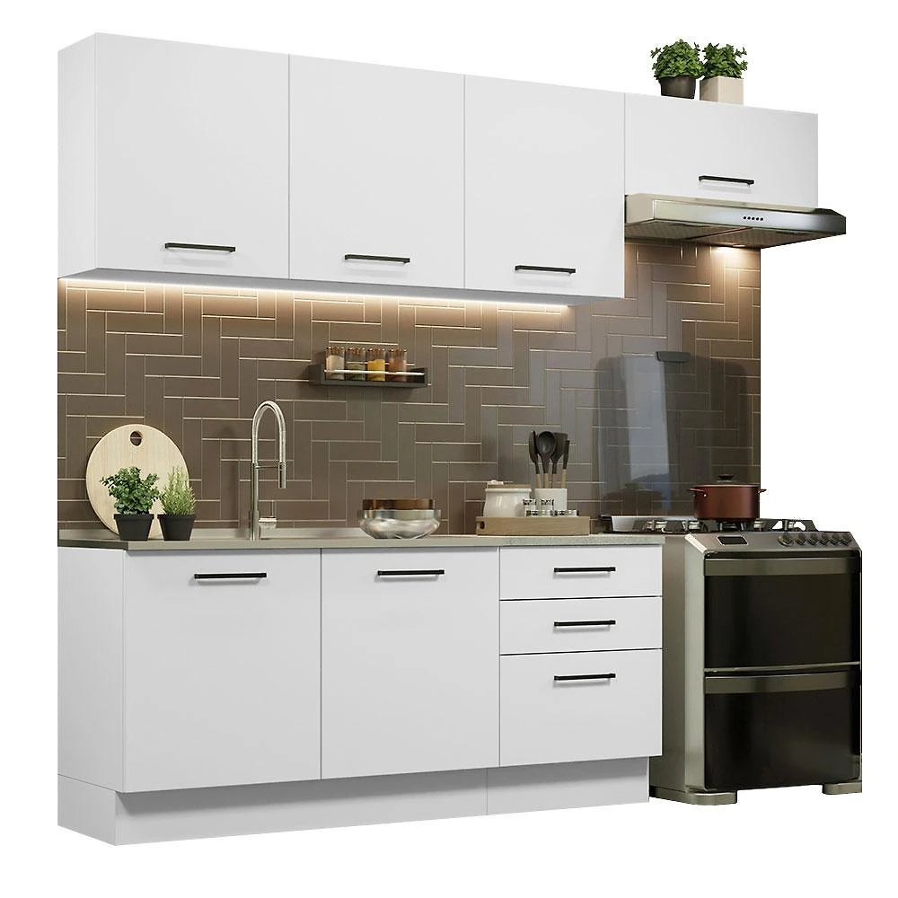 Cozinha completa madesa agata 260002 com armário e balcão (sem tampo e pia) - branco