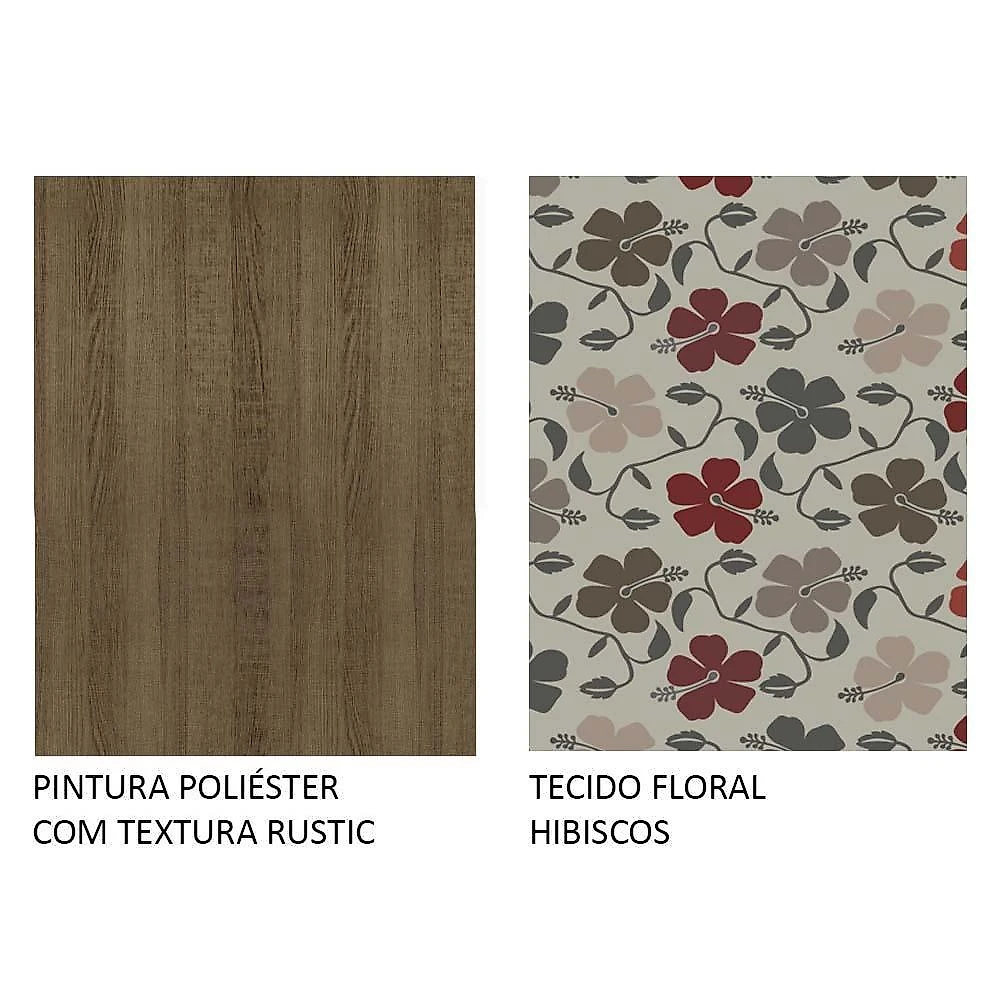 Conjunto sala de jantar lexy madesa mesa tampo de madeira com 4 cadeiras - rustic/hibiscos rustic/floral hibiscos
