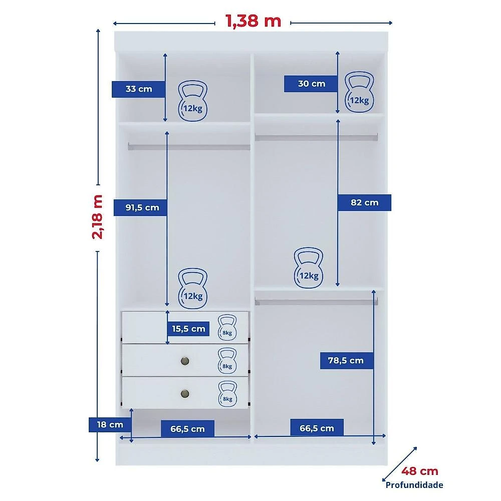 Quarto Infantil Completo com Guarda-roupa Cama 100% Mdf e Cômoda Angel Branco