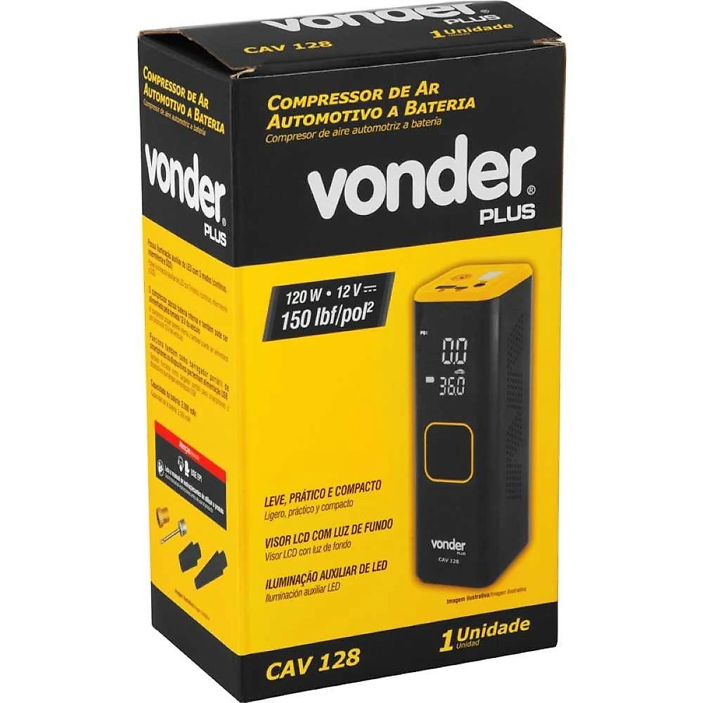 Compressor automotivo 12v e bateria portatil cav 128 vonder