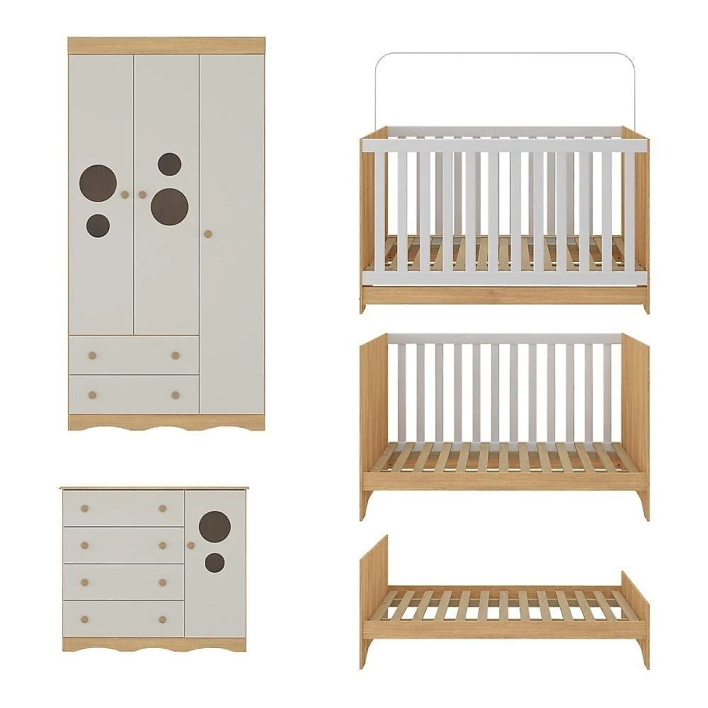 Quarto De Bebê Completo Com Berço Americano 3 Em 1 Sonho Multimóveis MP4623 Madeirado-off White