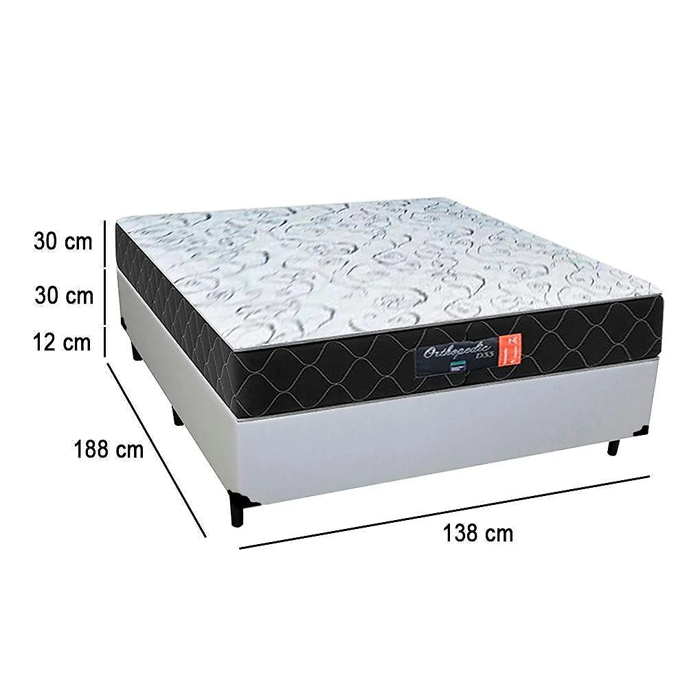 Cama Box Casal + Colchão Semi Ortopédico Extra Firme Espuma D33 Prime Colchões 138x188x72 Branco