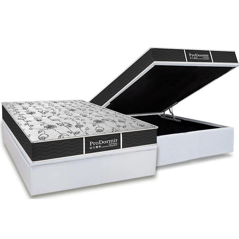 Kit Cama Box Baú Casal Molas Bonnel Pillow Top Courino Branco Probel