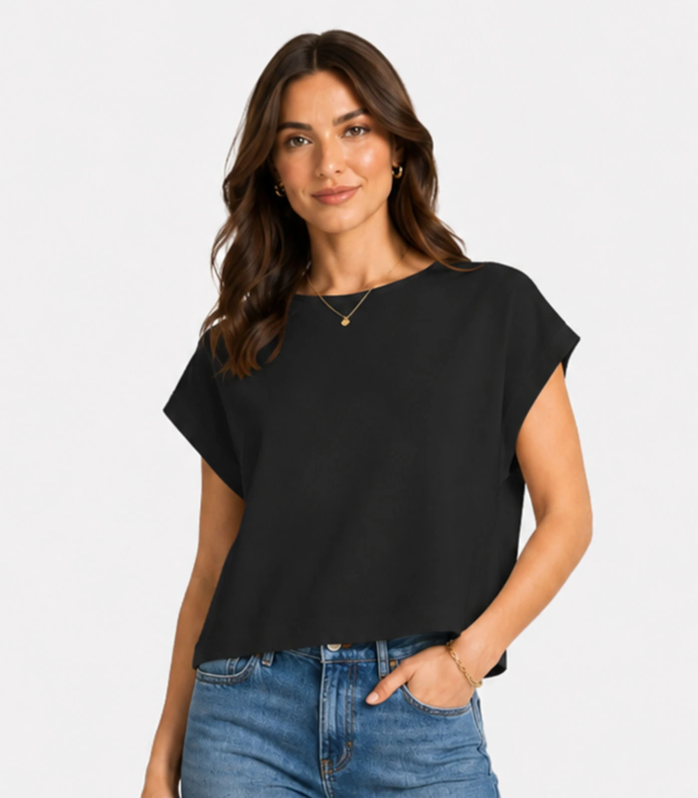 Blusa Feminina Básica Manga Ampla Infinita Cor Preto