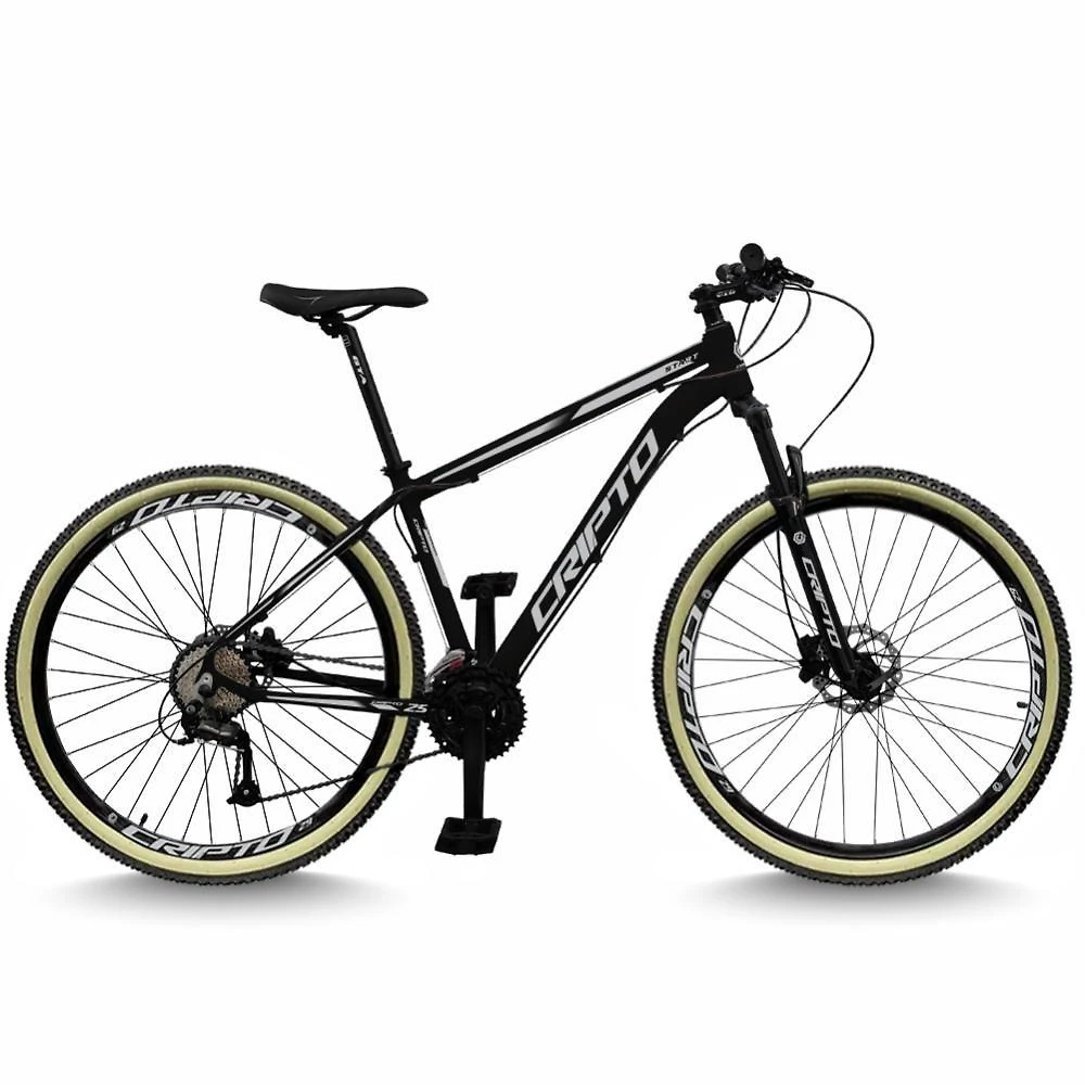 Bicicleta Aro 29 Cripto 24 Marchas Freios Disco E Suspensão Pneu Bege - Preto/prata - 19" Preto/prata