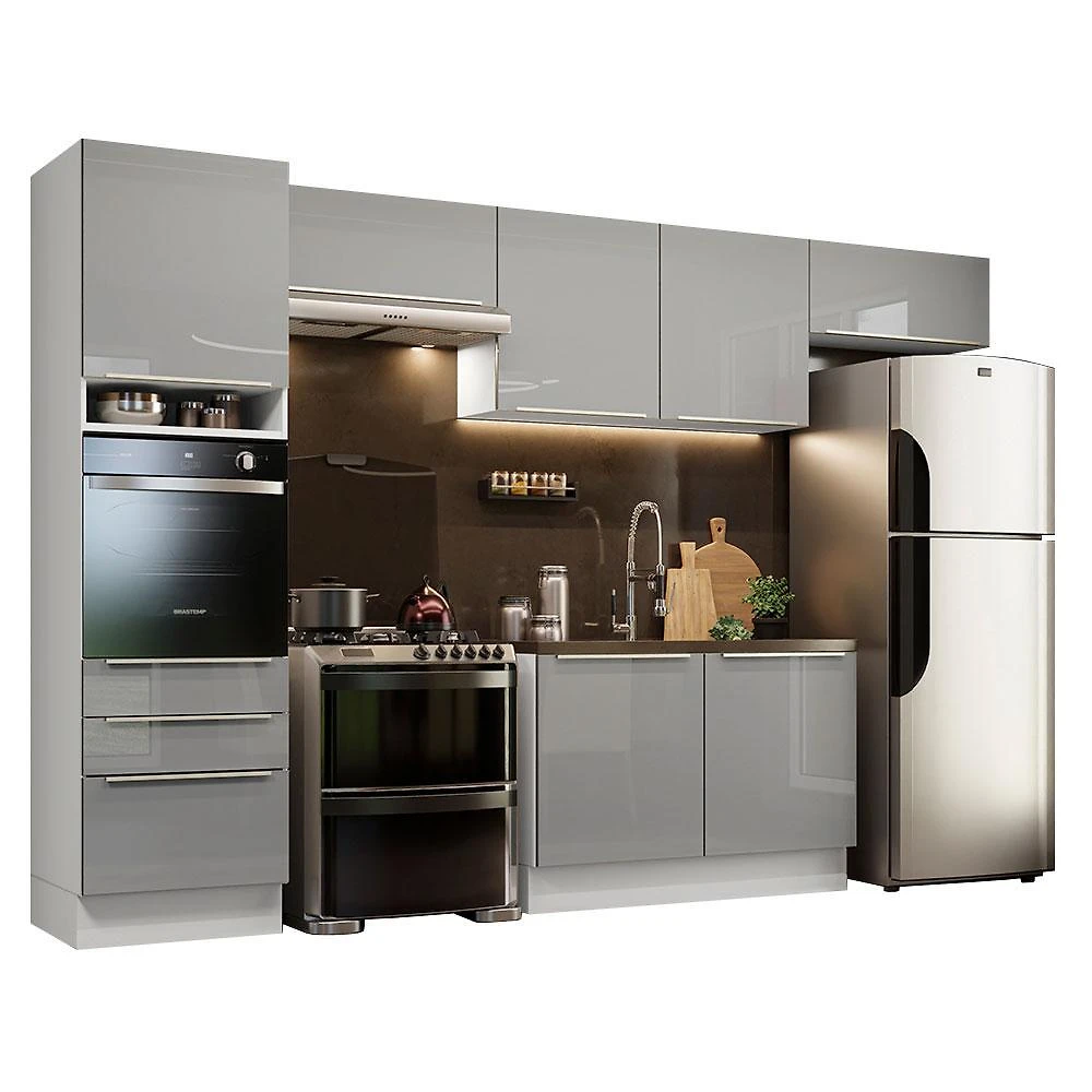 Cozinha completa madesa lux 340001 com armário e balcão - branco/cinza