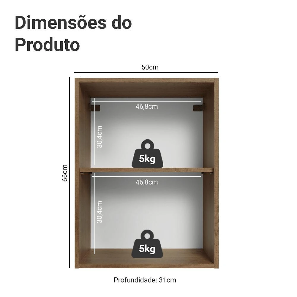 Armário aéreo 50cm 1 porta rustic/branco glamy madesa