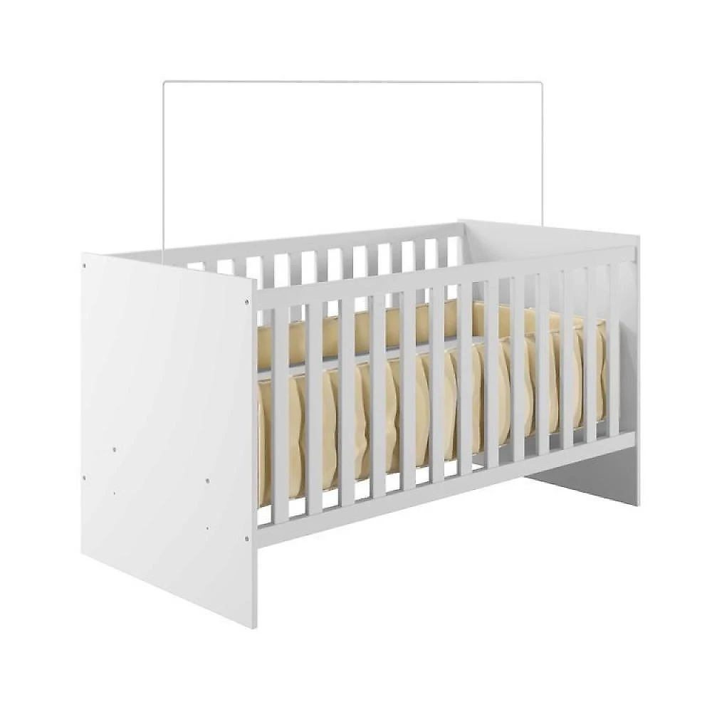 Quarto de Bebê com Berço com Suporte, Cômoda 1 Porta 4 Gavetas Life e Roupeiro 3 Portas 2 Gavetas Branco