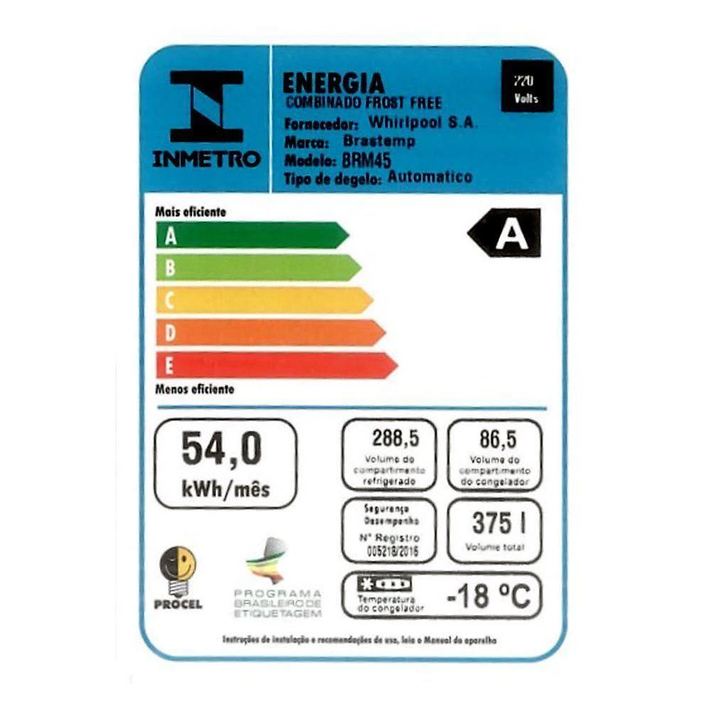 Refrigerador brastemp 2 portas evox 375l frost free brm45hkbna 220v