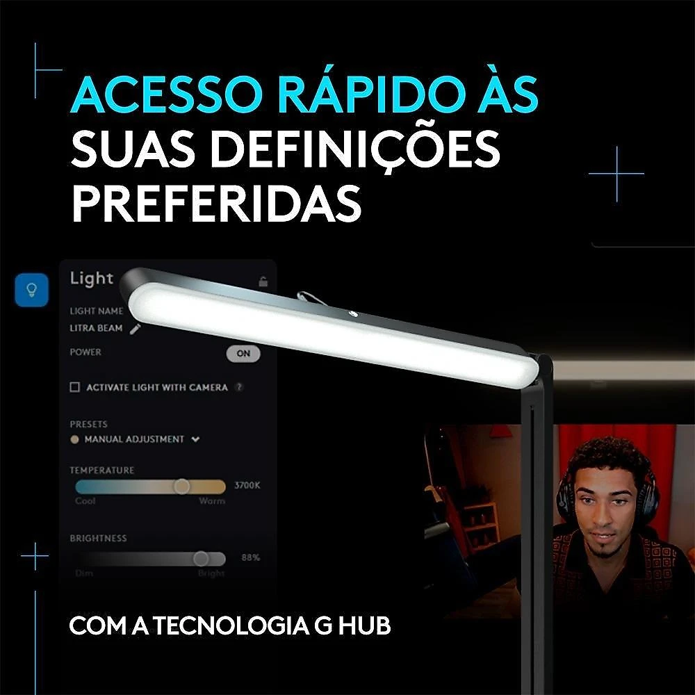 Iluminação de LED Premium para Streaming Logitech G Litra Beam com Tecnologia TrueSoft e Conexão USB Plug and Play - 946-000032
