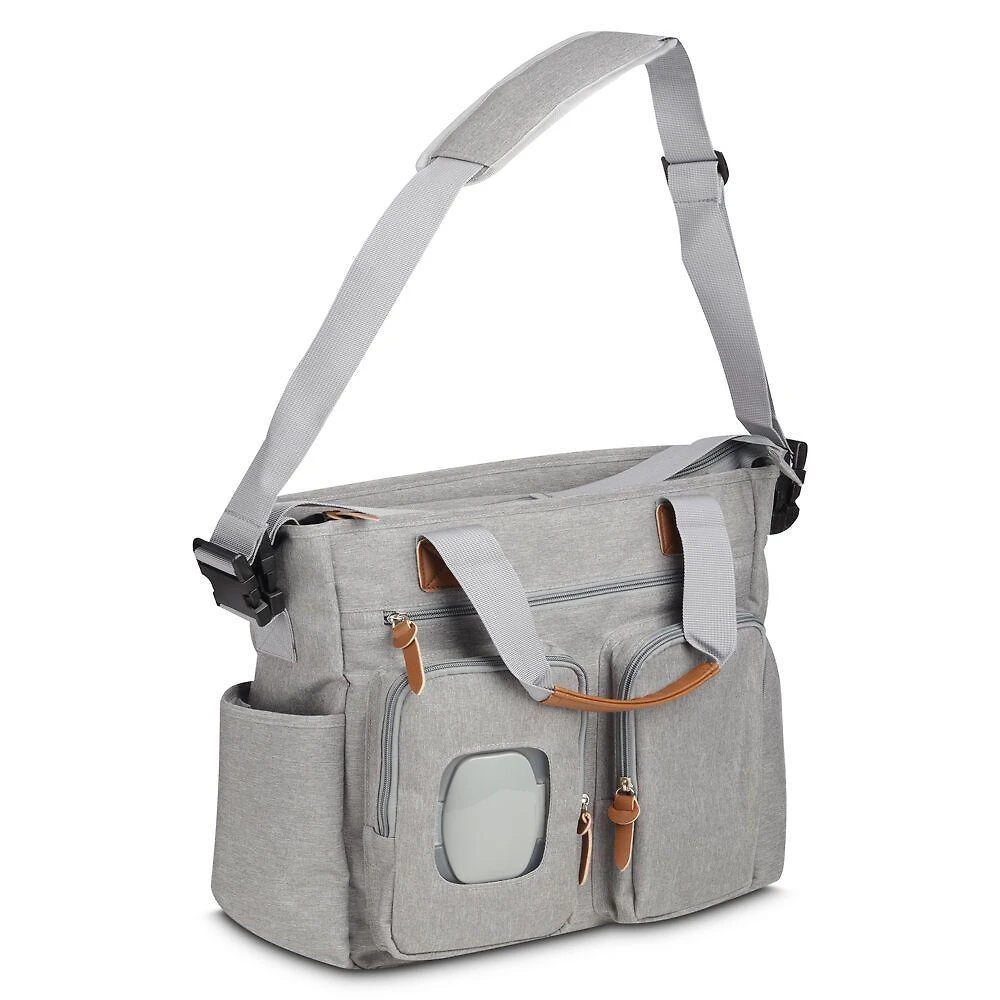 Bolsa Multifuncional em Poliéster Resistente com Detalhes em PU Cinza com Porta Lençinhos