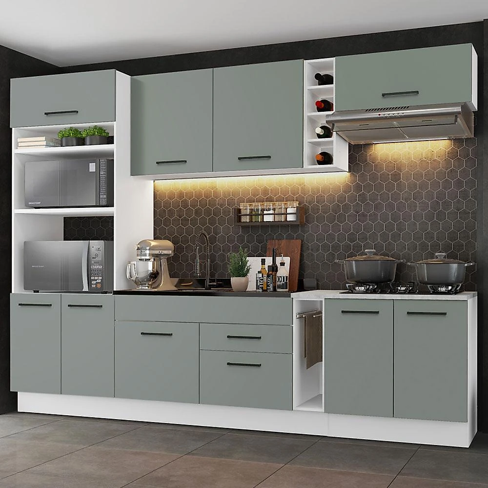 Armário de cozinha completa 290cm branco/cinza agata madesa 01