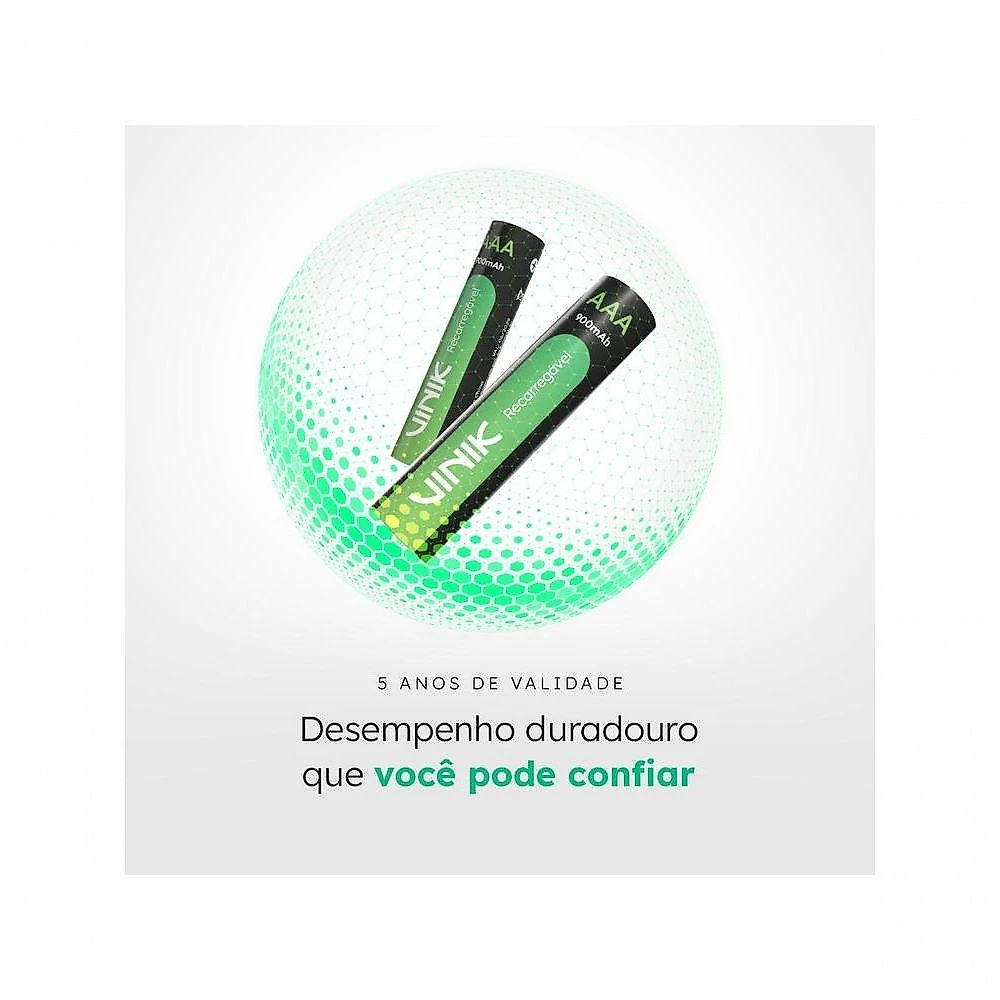 Pilha Recarregável Aaa 900mAh 1,2V Kit 4 Unidades Vp3ab4r Vinik