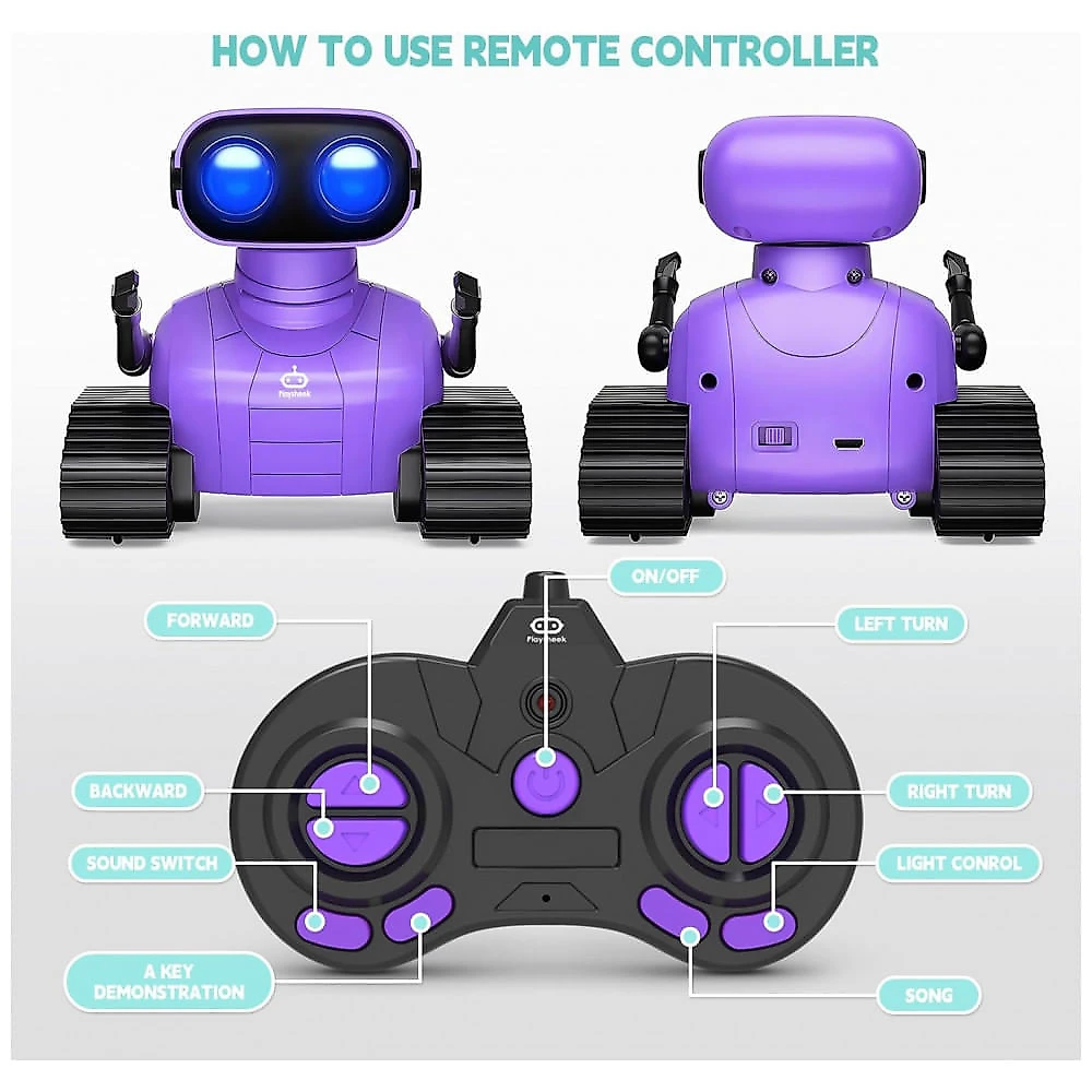 Robô Emocional Programável Roxo – Playsheek “Emo Robot” com Controle Remoto, Dança e Luzes LED para Crianças a Partir de 3 Anos