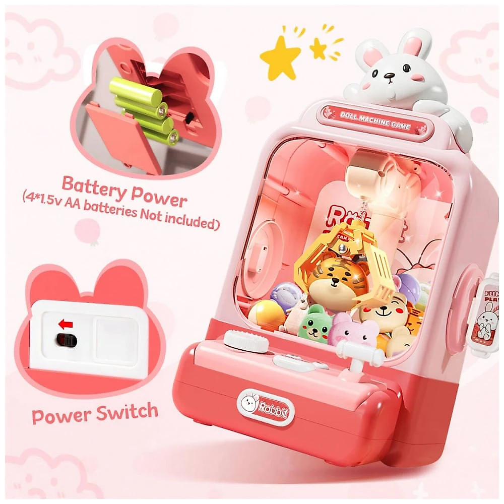 Máquina de Garra Rosa MIAOKE – Mini Arcade Infantil com Música, Luzes, Sons e Ajuste de Volume – Presente de Aniversário e Natal
