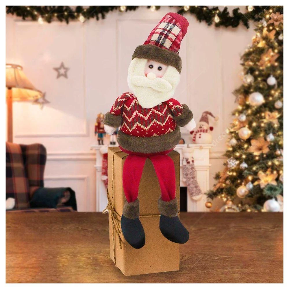 Boneco De Natal Papai Noel Sentado Perna Mole Em Tecido 56cm