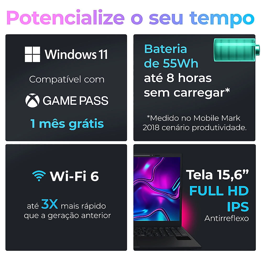 Notebook Positivo Vision R15M AMD® Ryzen 3-7330U Windows 11 Home 8GB RAM 256GB SSD Wi-Fi 6 15” Full HD IPS - Minitela