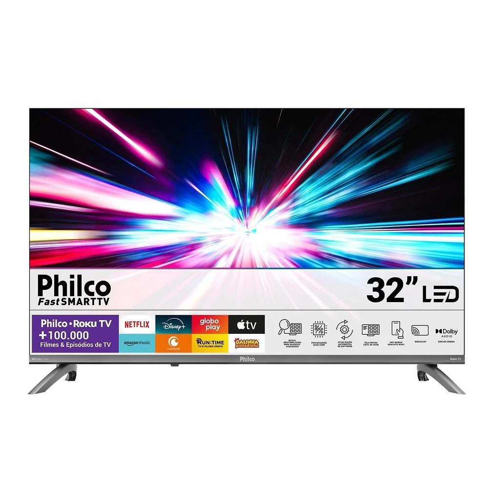 Smart tv 32" hd philco p32crb roku tv hdr10 dolby audio