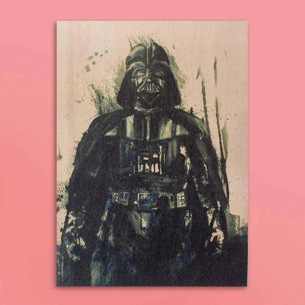 Quadro Darth Vader Aquarela Retangular em Madeira Compensado Naval Preto 54.5CM X 39CM