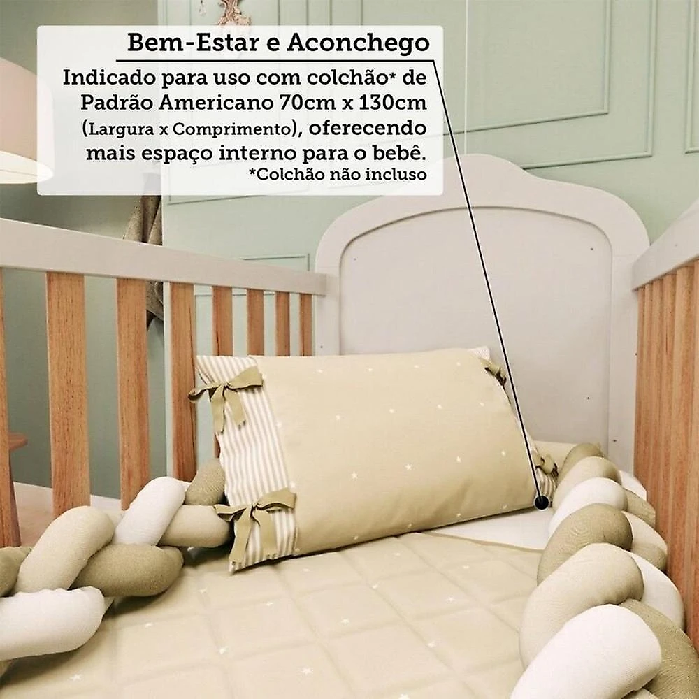 Quarto de Bebê com Berço Minicama Guarda-roupa e Cômoda 100% Mdf Maya Clássico Espresso Móveis Off White/Amêndoa