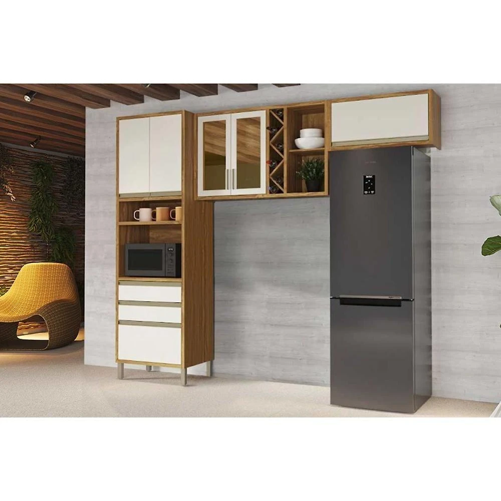 Kit Cozinha Modulada 3 Peças Tempranillo 2aéreos+ 1 Paneleiro C3p82 Amendoa Off White Ronipa