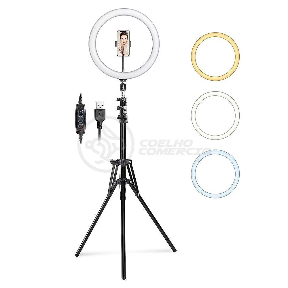Ring Light 12 Polegadas Com Tripé De 1,5m + Microfone De Podcast Sf-666